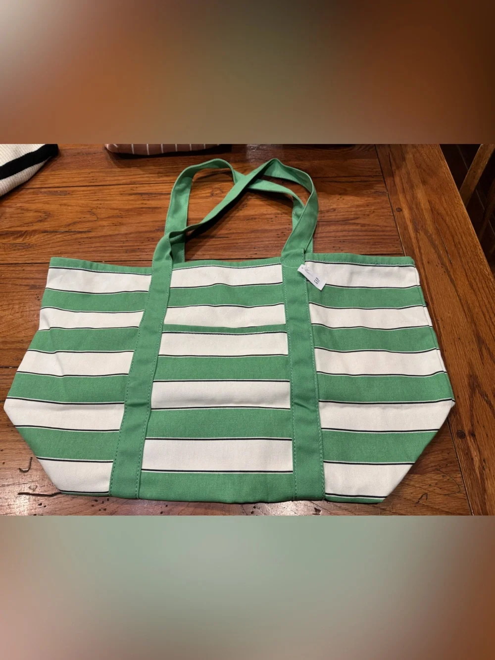 NWT GAP Green and White Striped Canvas Tote with Interior Pocket